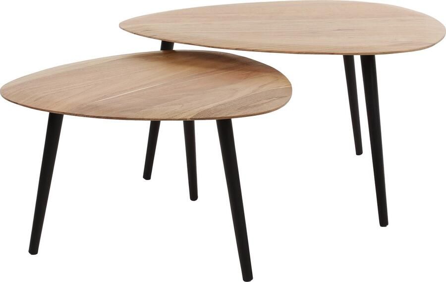 Duverger Pure Salontafels set van 2 massief acacia driehoekig zwarte poten staal