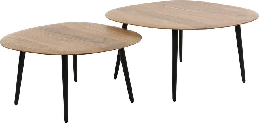 Duverger Pure Salontafels set van 2 massief acacia steenvormig zwarte poten staal