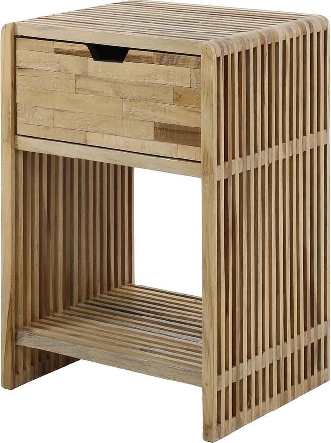 Duverger Razz Nachtkastje teak 1 lade 1 open vak strookjes