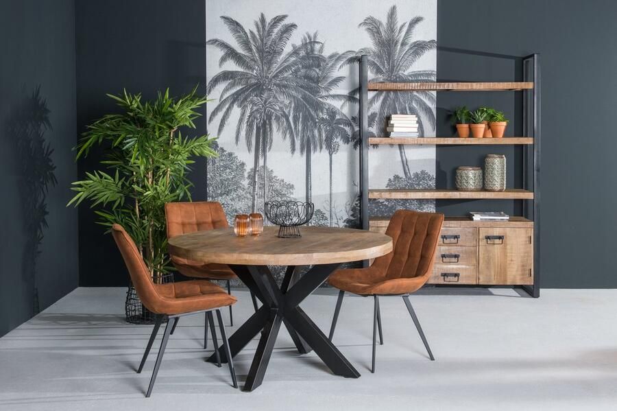 Duverger Robust Eettafel 140cm mangohout naturel zwart gecoat staal spider rond - Foto 2