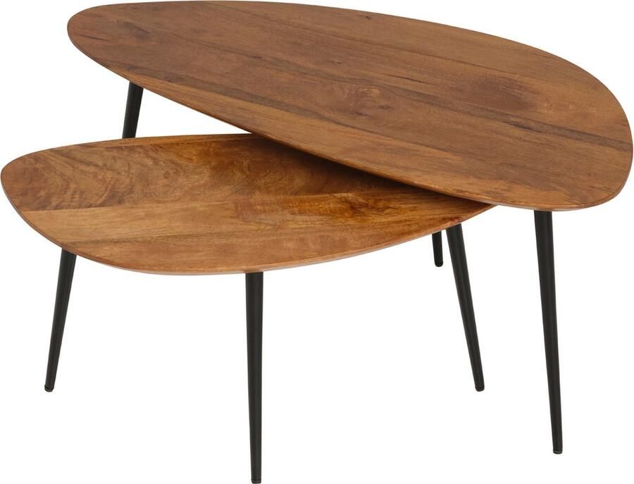 Duverger Scandinavian Salontafels set van 2 organische vorm naturel massief mangohout stalen poten zwart