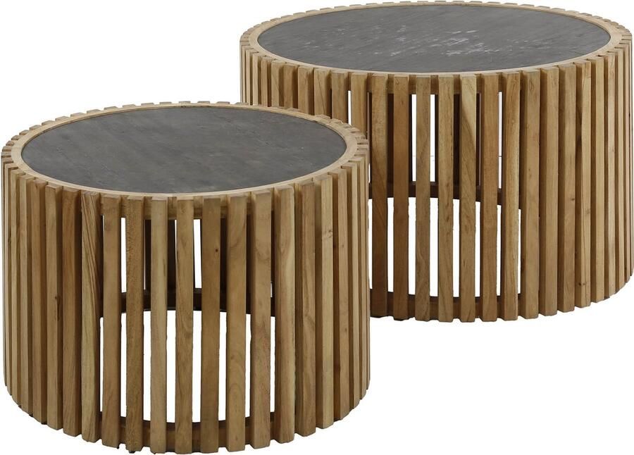 Duverger Schist Salontafel set van 2 leisteen acacia rond spijlen