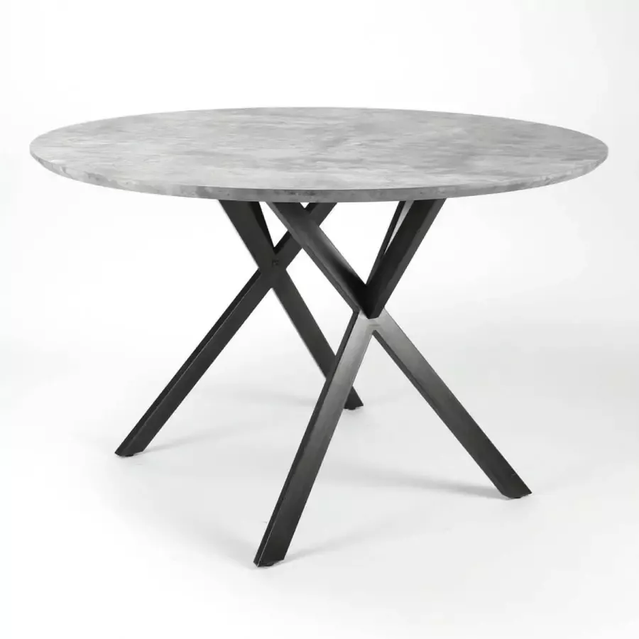 Duverger Eettafel rond dia 120 cm 3D betonlook grijs zwart gepoedercoat metalen frame