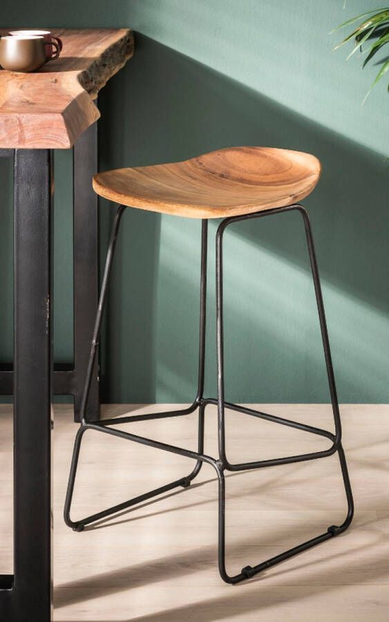 Duverger Ergonomic Barstoelen set van 4 houten zit ergonomisch massief acacia naturel zwart metalen frame