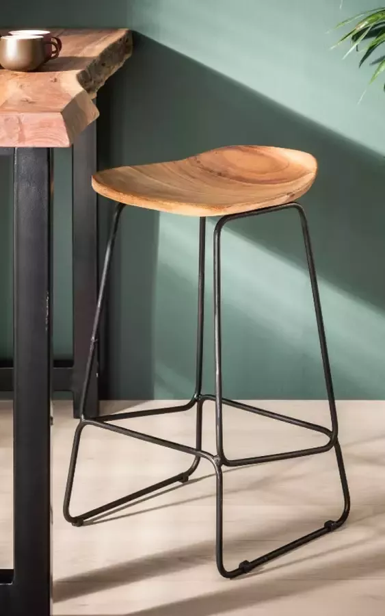 Duverger Ergonomic Barstoelen set van 4 houten zit ergonomisch massief acacia naturel zwart metalen frame