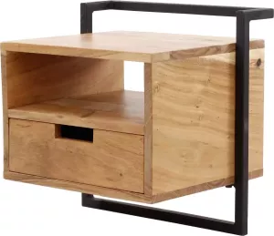 Duverger Floating Nachtkastje 1 lade en nis massief acacia naturel metalen frame zwart