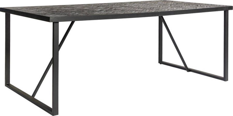 Duverger Herringbone Eettafel zwart visgraat parket metalen frame rechthoek 160x90