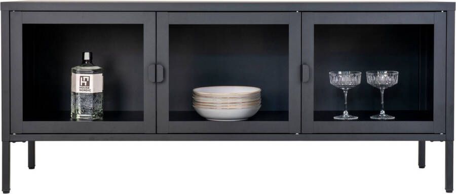 Duverger Knock TV-meubel zwart staal 3 glasdeuren 130x55x40cm