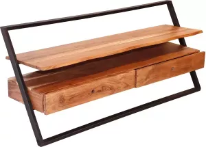 Duverger Metal frame TV-meubel massief acacia naturel 2 lades 1 nis metalen frame