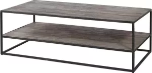 Duverger Peated Salontafel massief acacia grijs antiek extra legplank stalen frame