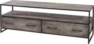 Duverger Peated TV-meubel massief acacia grijs antiek 2 lades stalen frame