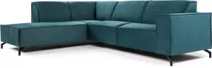 Duverger Piping Sofa 3-zit bank chaise longue links groen fancy velvet stalen pootjes zwart