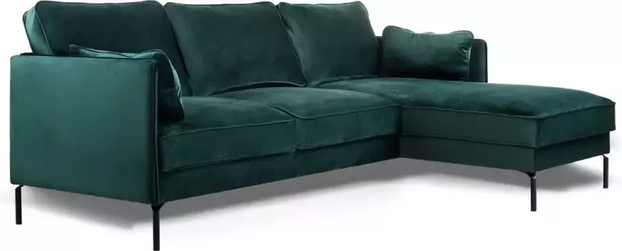 Duverger Piping Sofa 3-zit bank chaise longue rechts groen fancy velvet stalen pootjes zwart - Foto 1