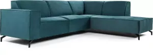 Duverger Piping Sofa 3-zit bank chaise longue rechts groen fancy velvet stalen pootjes zwart