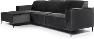 Duverger Piping Sofa 3-zit bank korte chaise longue links antraciet grijs fancy velvet stalen pootjes zwart