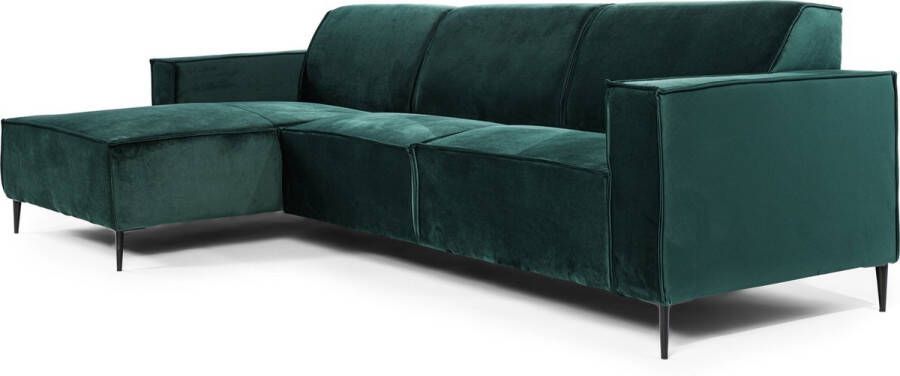 Duverger Piping Sofa 3-zit bank korte chaise longue links groen fancy velvet stalen pootjes zwart