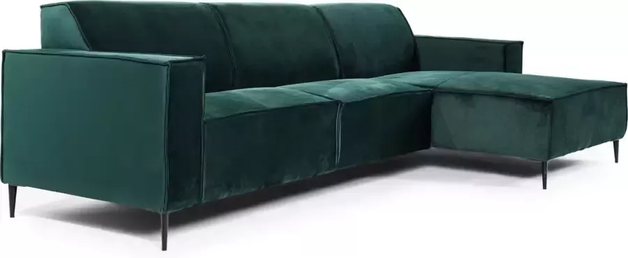Duverger Piping Sofa 3-zit bank korte chaise longue rechts groen fancy velvet stalen pootjes zwart