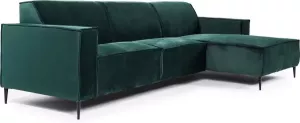 Duverger Piping Sofa 3-zit bank korte chaise longue rechts groen fancy velvet stalen pootjes zwart