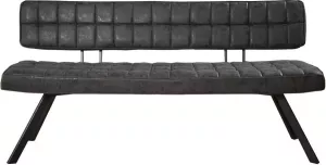 Duverger Retro eetkamerbank L 150cm PU wax met kruistiksel zwart open rug
