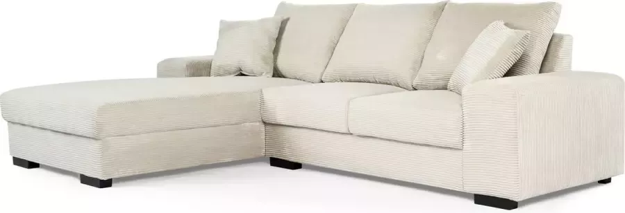 Duverger Ribbed Sofa 3-zit bank chaise longue links ecru zacht zittende geribbelde stof kunststof pootjes zwart - Foto 1
