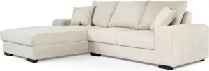 Duverger Ribbed Sofa 3-zit bank chaise longue links ecru zacht zittende geribbelde stof kunststof pootjes zwart