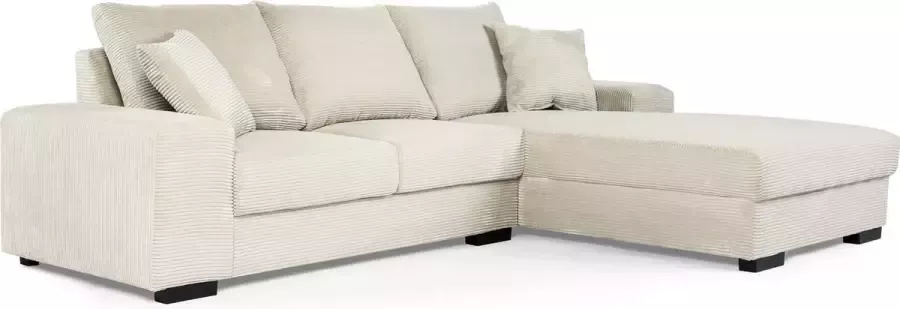 Duverger Ribbed Sofa 3-zit bank chaise longue rechts ecru zacht zittende geribbelde stof kunststof pootjes zwart - Foto 1