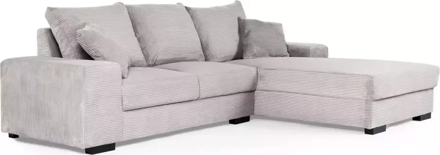 Duverger Ribbed Sofa 3-zit bank chaise longue rechts grijs zacht zittende geribbelde stof kunststof pootjes zwart - Foto 1