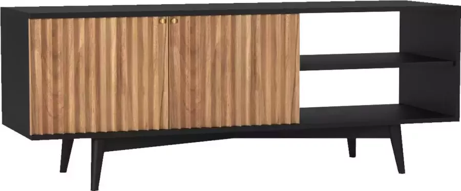 Duverger Scandinavian Black Piano TV-meubel 2 deuren 2 nissen massief acacia naturel zwarte omkasting