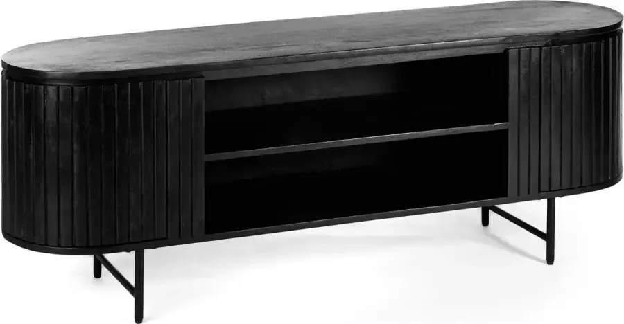 Duverger Steampunk TV-meubel 155cm acacia zwart 2 deuren 2 nissen staal zwart - Foto 1