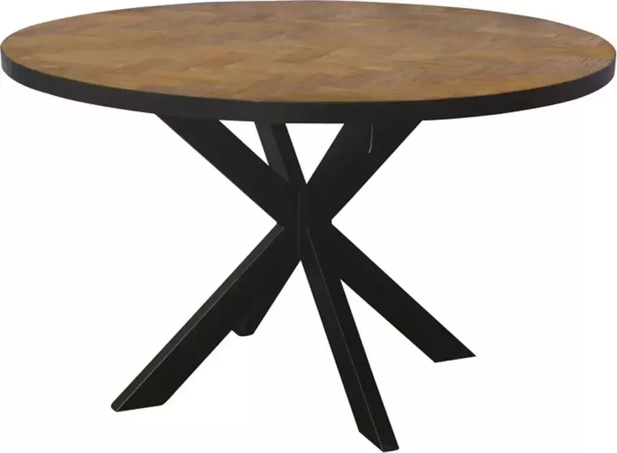 Duverger Teaked Eettafel rond 130cm teakhout Spiderpoot gecoat staal