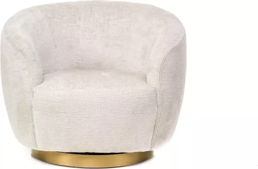Duverger Trendy design Lounge Fauteuil teddy ecru stof 360° draaibaar onderstel brush goud - Foto 1