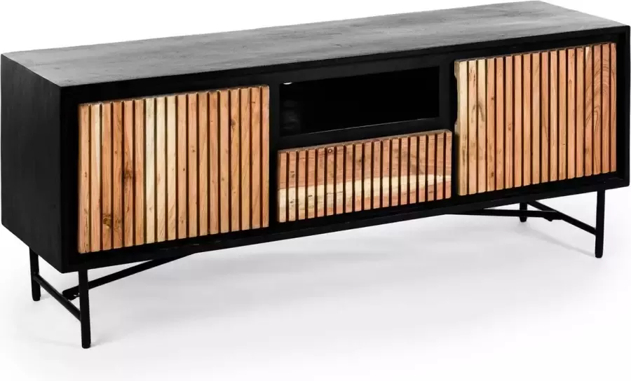 Duverger Viking TV-meubel 140cm acacia naturel 2 deuren 1 lade 1 nis staal zwart - Foto 1