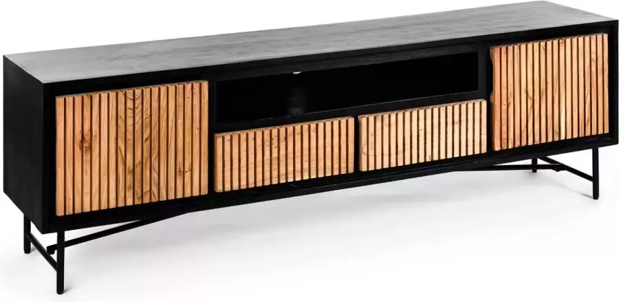 Duverger Viking TV-meubel 180cm acacia naturel 2 deuren 2 lades 1 nis staal zwart - Foto 1