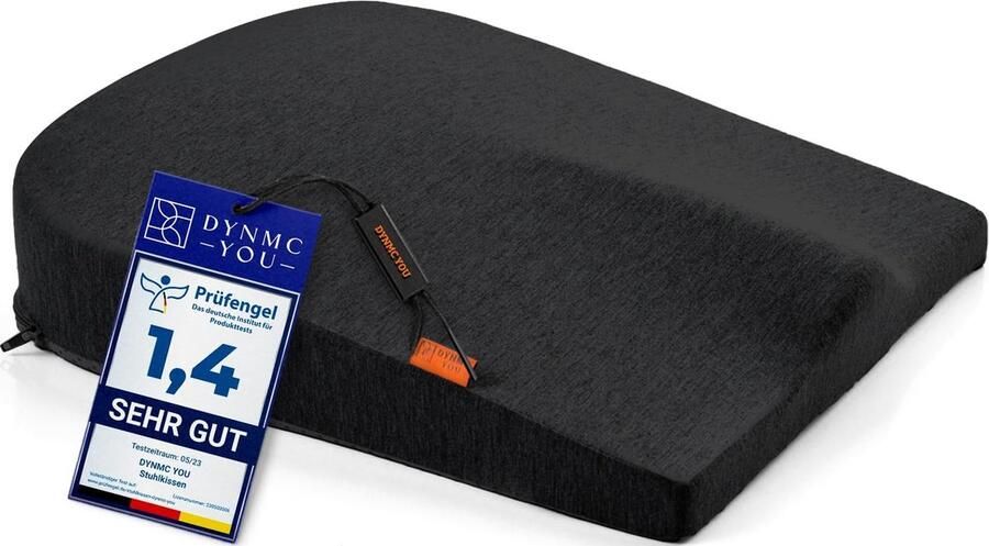 DYNMC you Wigkussen stoel middelhard H3 Test ZEER GOED [ONTWIKKELD MET FYSIOTHERAPEUTEN] Ergonomisch stoelkussen voor bureaustoelen Orthopedisch zitkussen verlicht de rugdruk en verhoogt het zitcomfort zwart