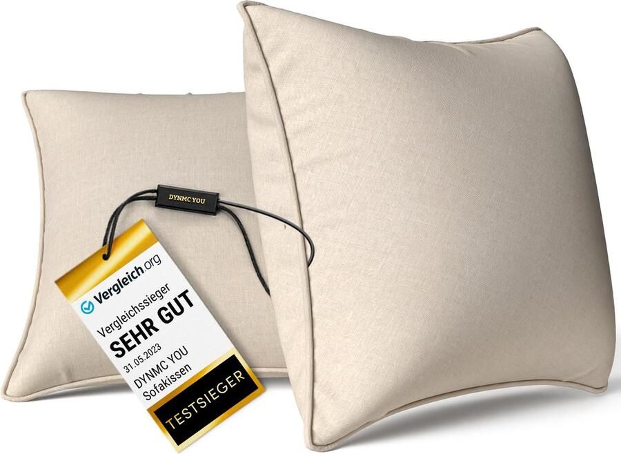 DYNMC you Sierkussen met Binnenkussen en Hoes 2 Stuks 40 x 40 cm Beige Kussens Woonkamer Oeko TEX Katoen Comfortabele Sierkussens voor op de Bank Decoratie Kussens Wasbaar Met Ritssluiting