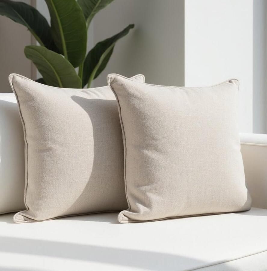 DYNMC you Sierkussen met Binnenkussen en Hoes 2 Stuks 45 x 45 cm Beige Kussens Woonkamer Oeko TEX Katoen Comfortabele Sierkussens voor op de Bank Decoratie Kussens Wasbaar Met Ritssluiting