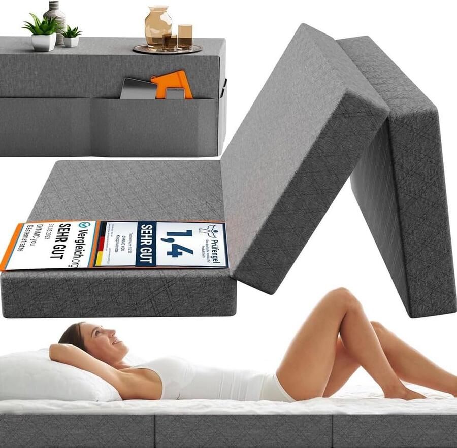 DYNMC you Vouwmatras 120x195x14 cm Opvouwbaar Logeermatras Medium Hard H3 test ZEER GOED Oeko TEX Gecertificeerd Opklapbaar Logeerbed met Hoes Opvouwbaar Matras Vloermatras voor Kinderkamer
