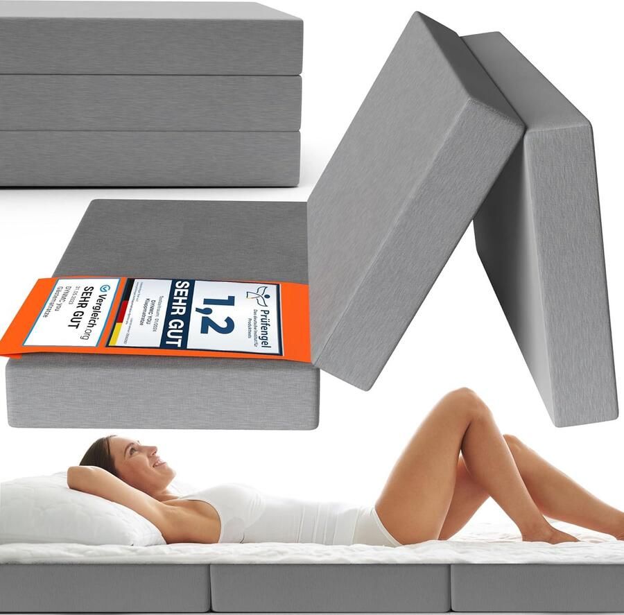 DYNMC you vouwmatras 120x195x14 cm opvouwbaar logeermatras middelhard H3 test ZEER GOED Oeko TEX gecertificeerd opklapbaar logeerbed met hoes opvouwbaar matras vloermatras voor kinderkamer