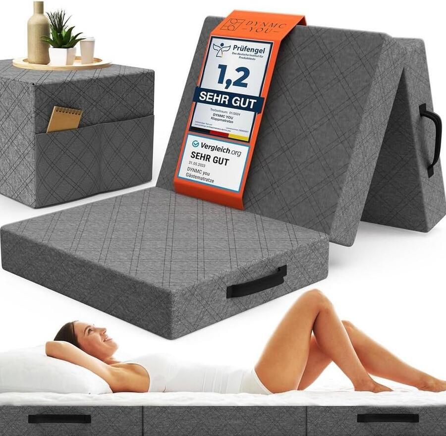 DYNMC you vouwmatras 75x195x14 cm opvouwbaar logeermatras medium hard H3 test ZEER GOED Oeko TEX gecertificeerd opklapbaar logeerbed met hoes opvouwbaar matras vloermatras voor kinderkamer