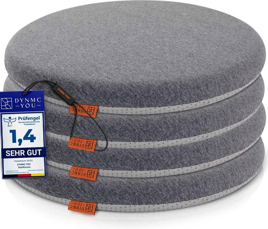 DYNMC you Zitkussen Tuinstoel 4 Stuks Stoelkussens Eetkamer 39 cm Rond OEKO-TEX Middelhard Zitkussen Orthopedisch met Traagschuim Wasbaar Stoelkussen Buiten & Binnen Tuinkussens Stoel Kussen