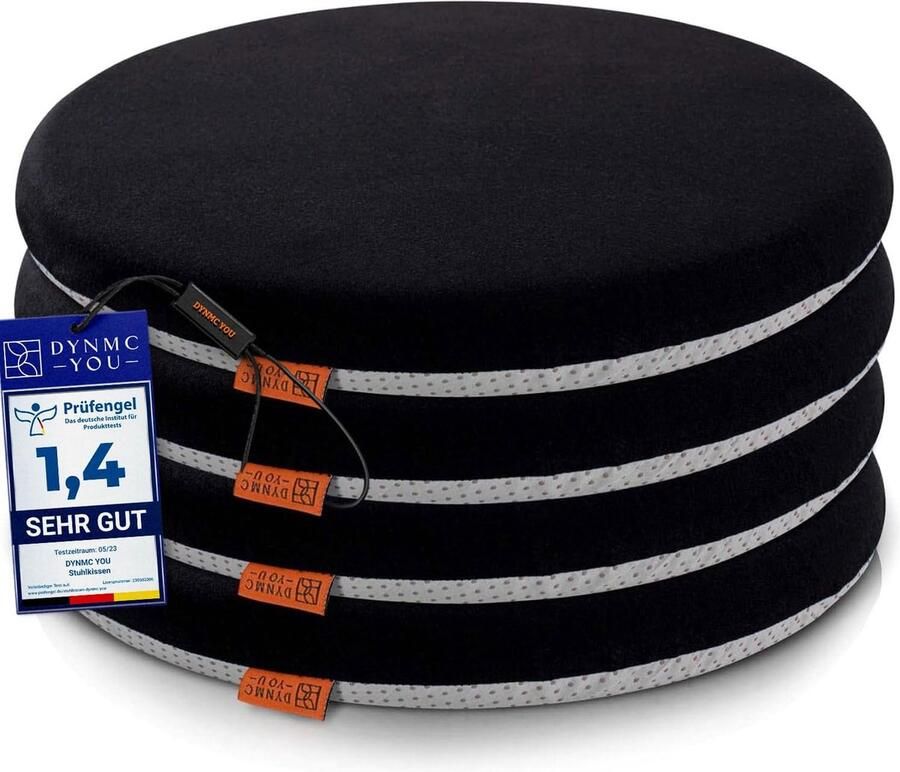 DYNMC you Zitkussen Tuinstoel 4 Stuks Stoelkussens Eetkamer 39 cm Rond OEKO-TEX Middelhard Zitkussen Orthopedisch met Traagschuim Wasbaar Stoelkussen Buiten & Binnen Tuinkussens Stoel Kussen