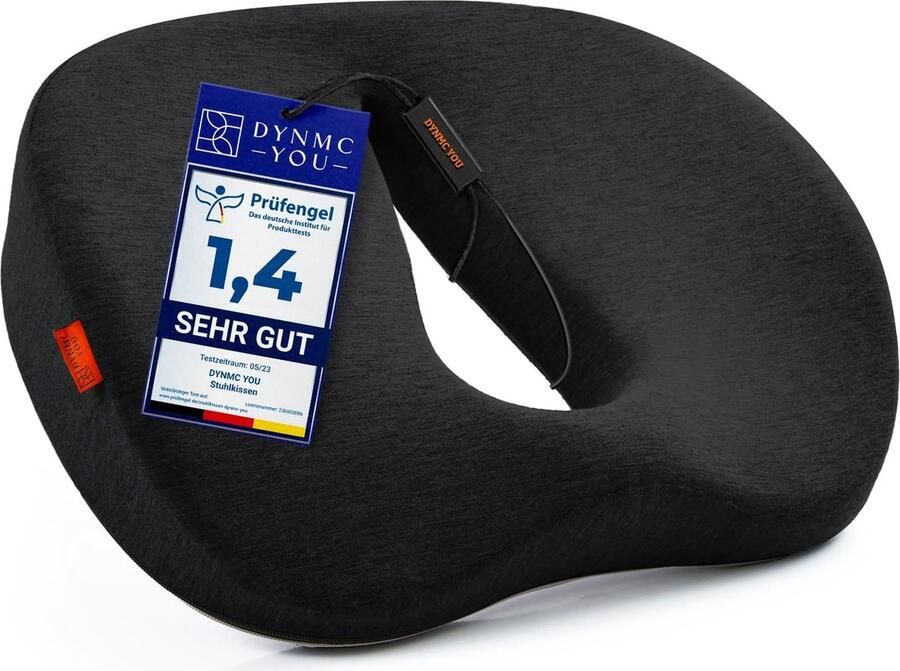 DYNMC you zitring stoelkussen medium hard H3 Test ZEER GOED [ONTWIKKELD MET FYSIOTHERAPEUTEN] bureaustoel aambeien kussen verlicht stuitdruk Verlicht aambeien donutkussen Verhoogt zitcomfort zwart