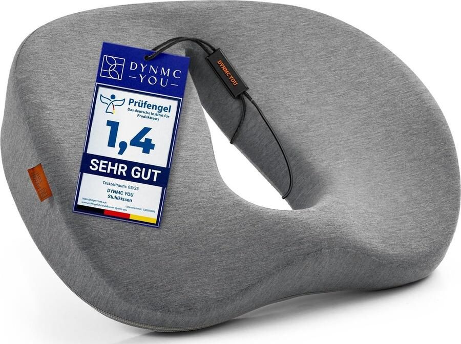DYNMC you zitring stoelkussen medium hard H3 Test ZEER GOED [ONTWIKKELD MET FYSIOTHERAPEUTEN] bureaustoel aambeien kussen verlicht stuitdruk Verlicht aambeien donutkussen Verhoogt zitcomfort grijs