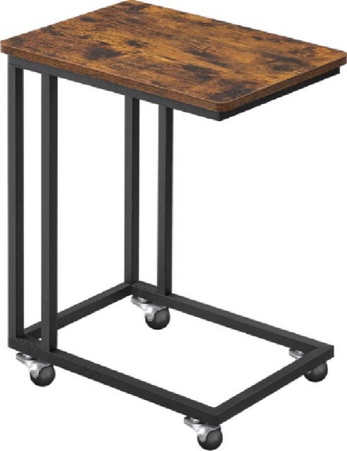 Dytroux Bijzettafel schuif onder bank of bed sidetable bijzettafels met wielen en pootjes 50 x 35 x 55 cm bruin