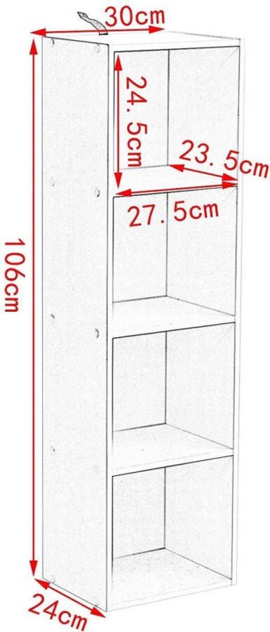 Dytroux Boekenkast met 4 Vakken Opbergkast Vakkenkast Wit 30x24x106 cm