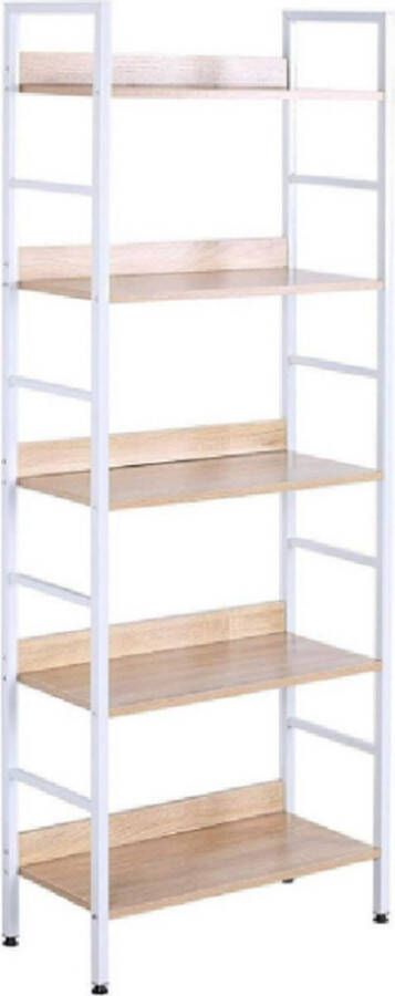 Dytroux Boekenkast met 5 Lagen Opbergkast Wandkast Ladderrek Licht Eik Wit 60x27.5x160 cm