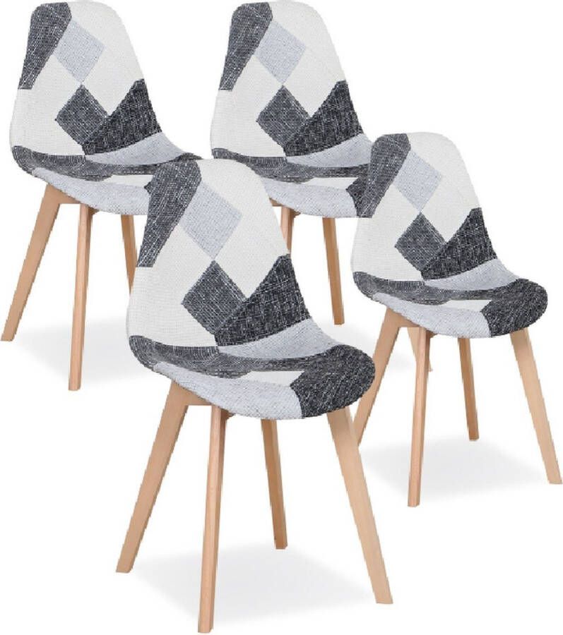 Dytroux Design Kuipstoelen Set van 4 Kuipstoel Kuipzetel Eetkamerstoel Comfortabel Stijlvol Hout & Stof Grijs Zwart Wit