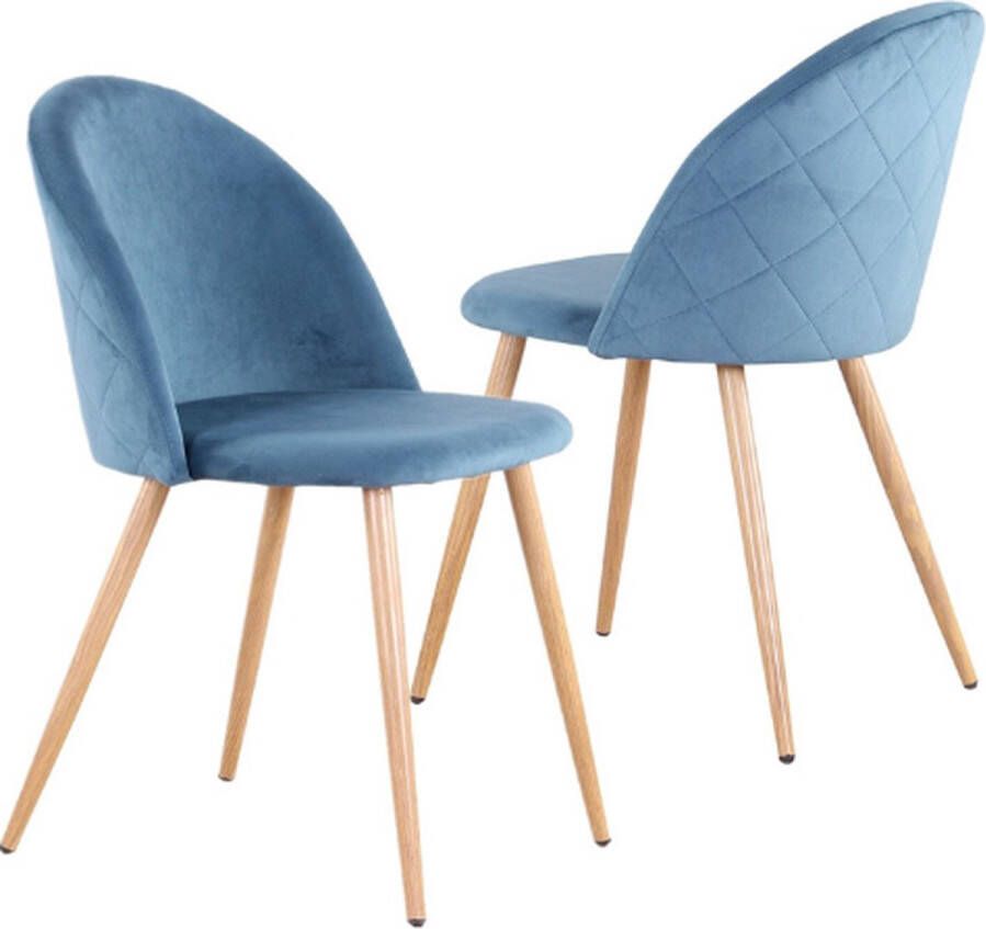 Dytroux Eetkamer Stoelen Fluweel Hout Keuken Stoelen Woonkamer Stoelen Suede Look Blauw 2 Stuks