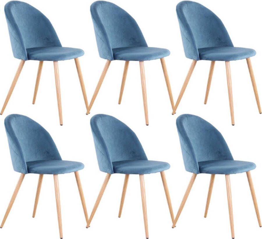 Dytroux Eetkamer Stoelen Fluweel Hout Keuken Stoelen Woonkamer Stoelen Suede Look Blauw 6 Stuks