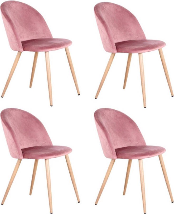 Dytroux Eetkamer Stoelen Fluweel Hout Keuken Stoelen Woonkamer Stoelen Suede Look Roze 4 Stuks